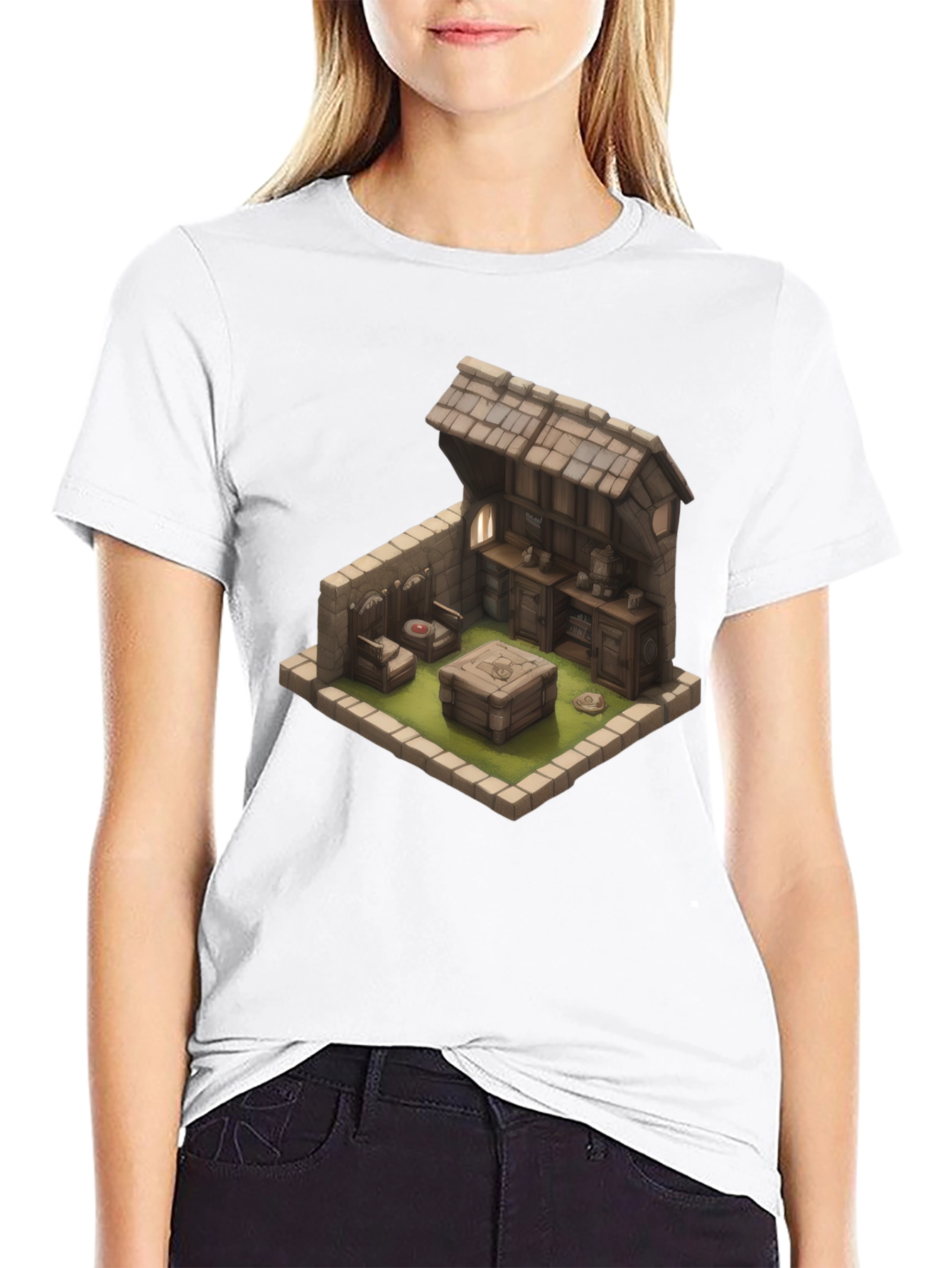 Isometric Medieval Room Black T-Shirt