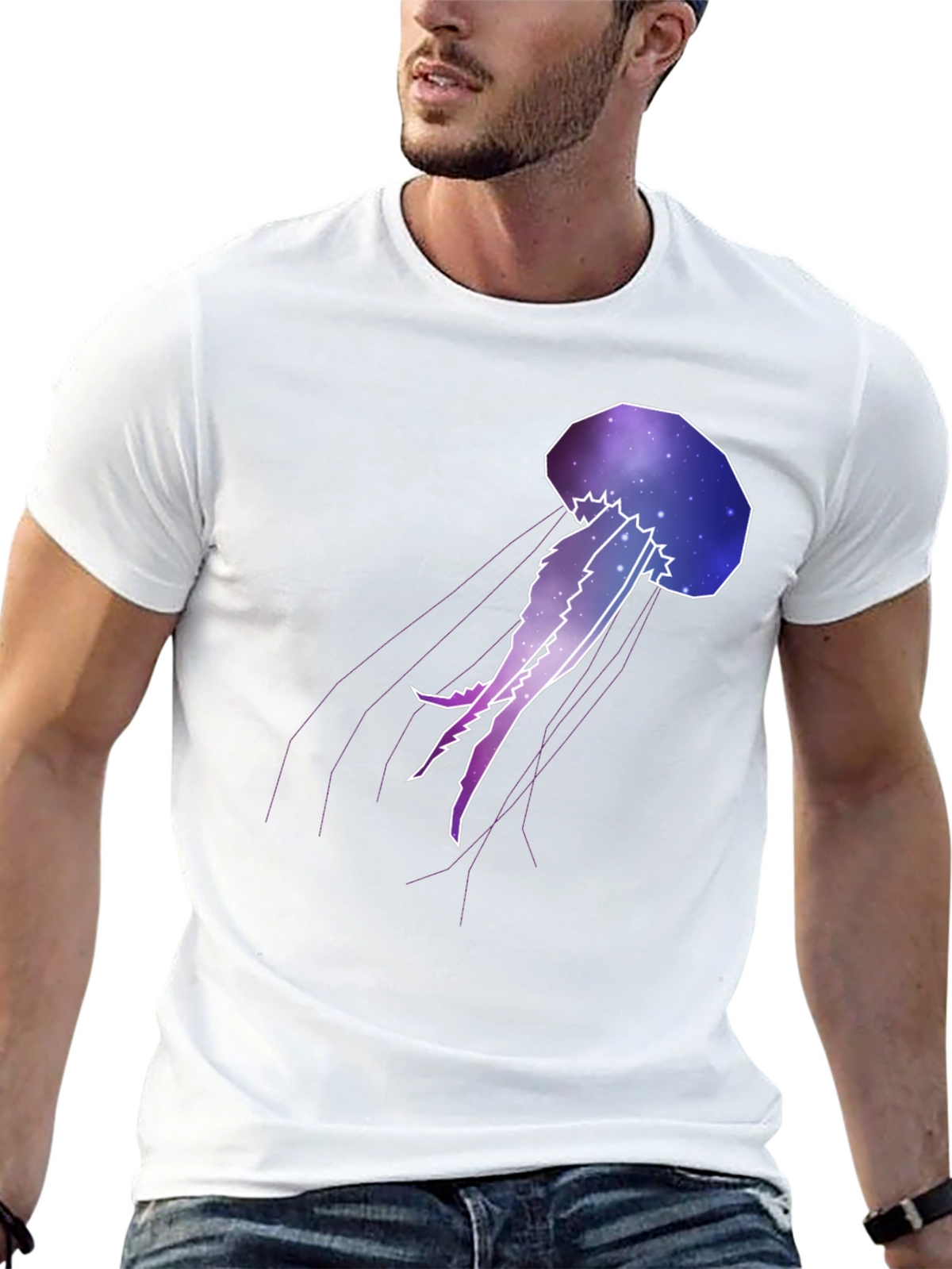 Galaxy Jellyfish Graphic Tee - Black Cotton Casual Wear
