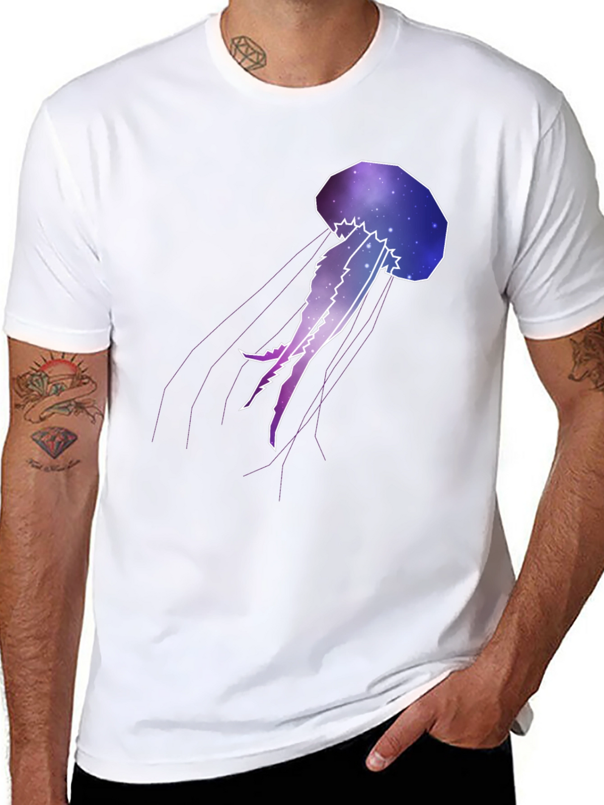Galaxy Jellyfish Graphic Tee - Black Cotton Casual Wear