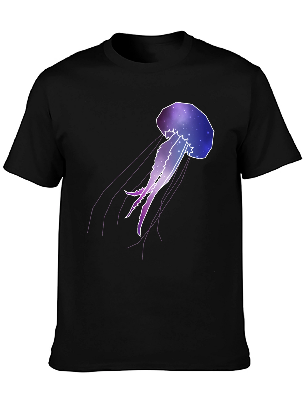 Galaxy Jellyfish Graphic Tee - Black Cotton Casual Wear