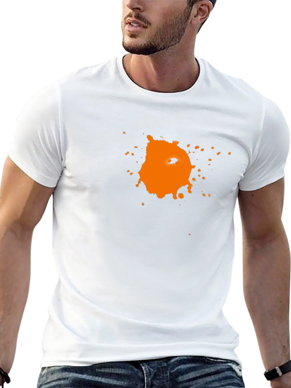 Mens Black T-Shirt with Abstract Orange Graphic Print