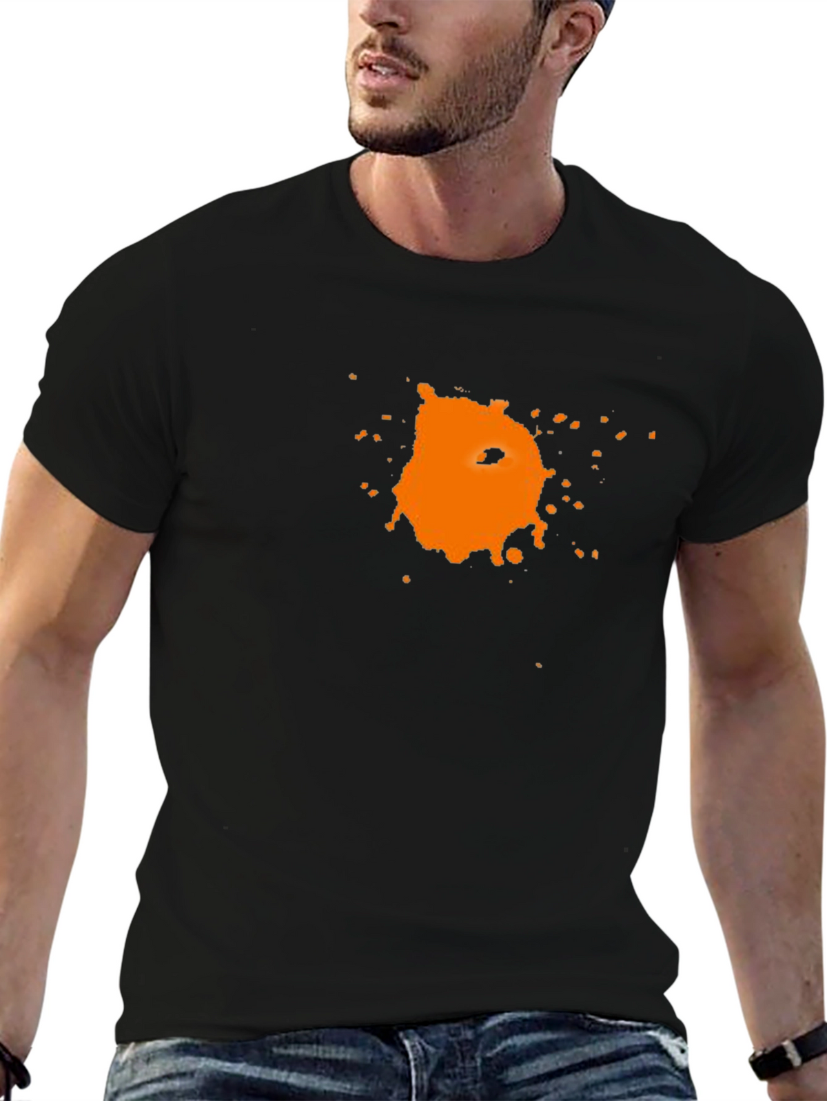 Mens Black T-Shirt with Abstract Orange Graphic Print