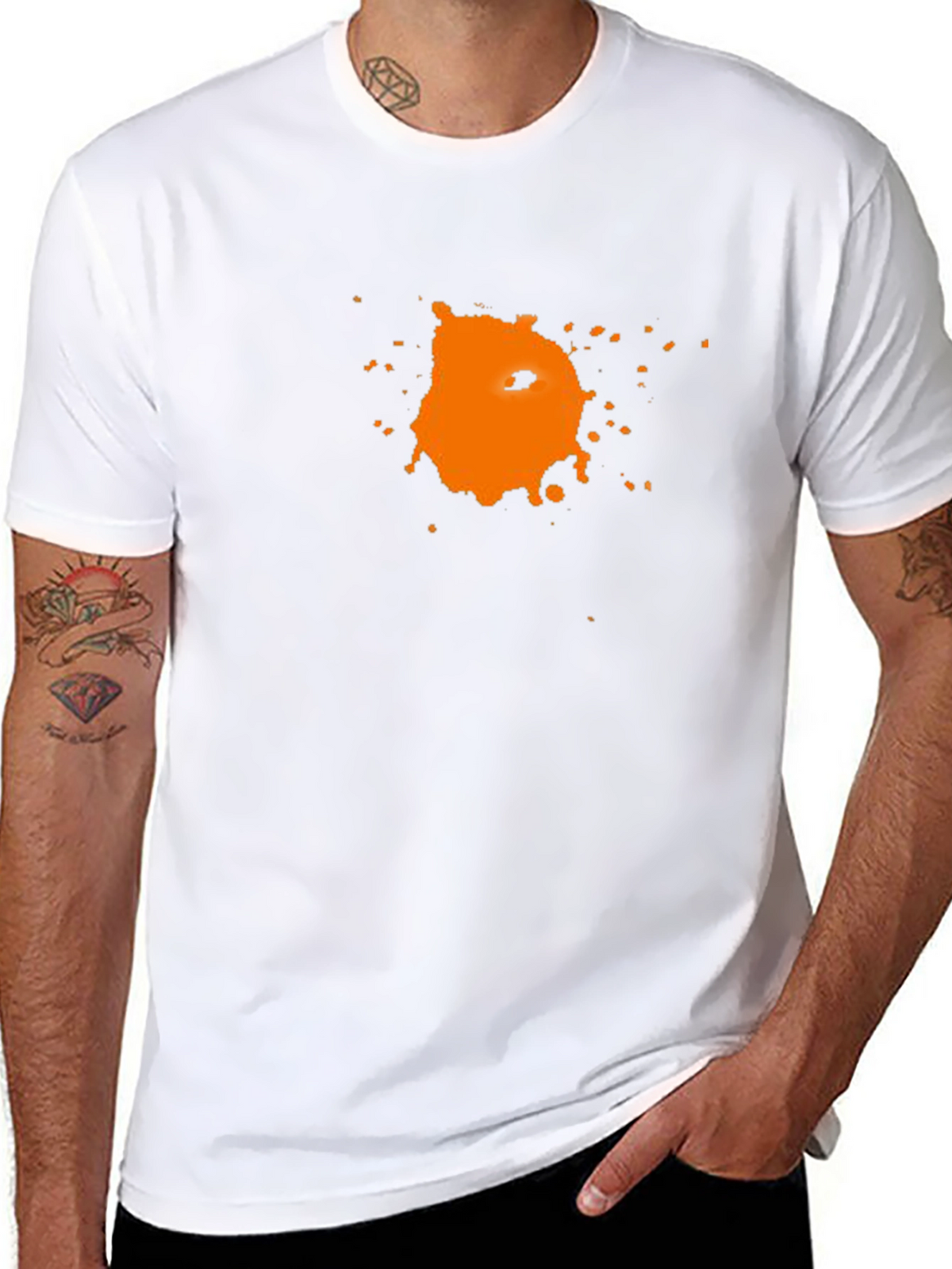 Mens Black T-Shirt with Abstract Orange Graphic Print