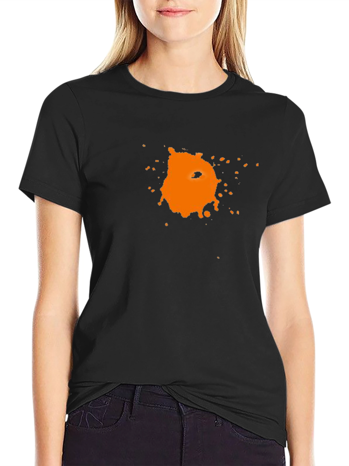 Mens Black T-Shirt with Abstract Orange Graphic Print