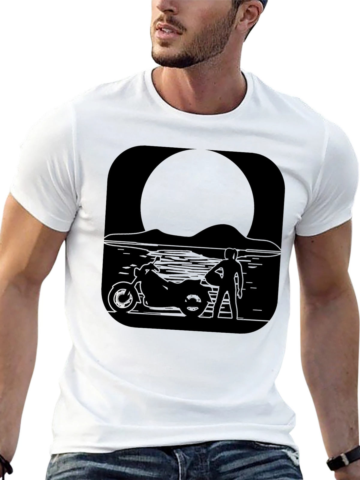 Motorcycle Moon Black T-Shirt