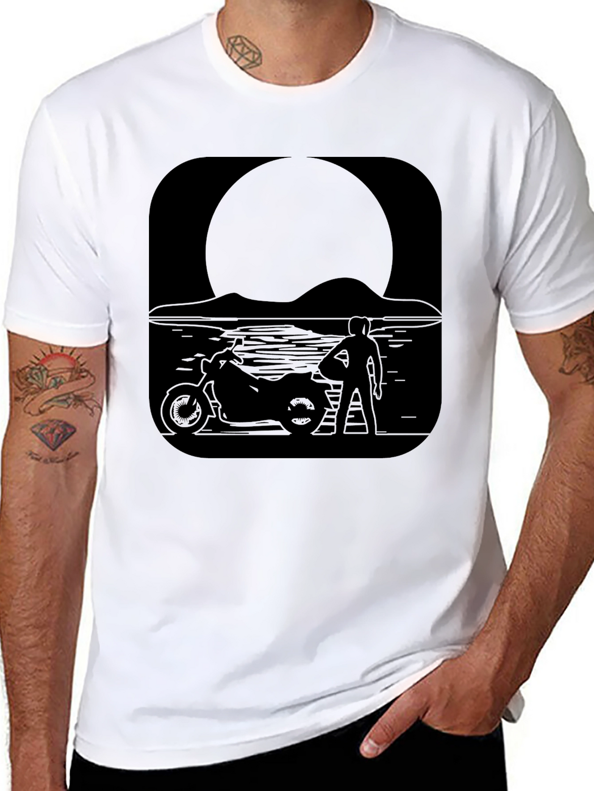 Motorcycle Moon Black T-Shirt