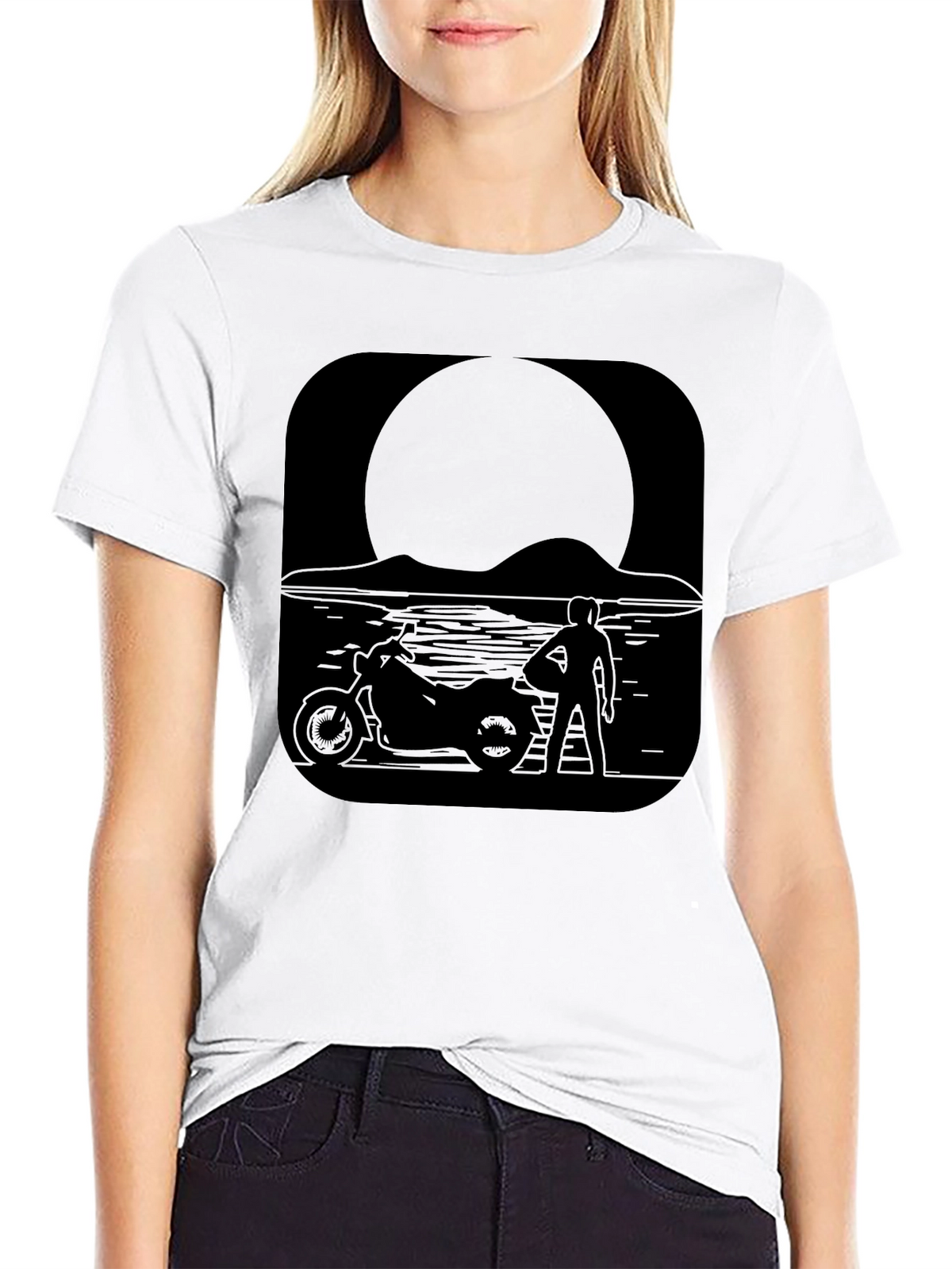 Motorcycle Moon Black T-Shirt