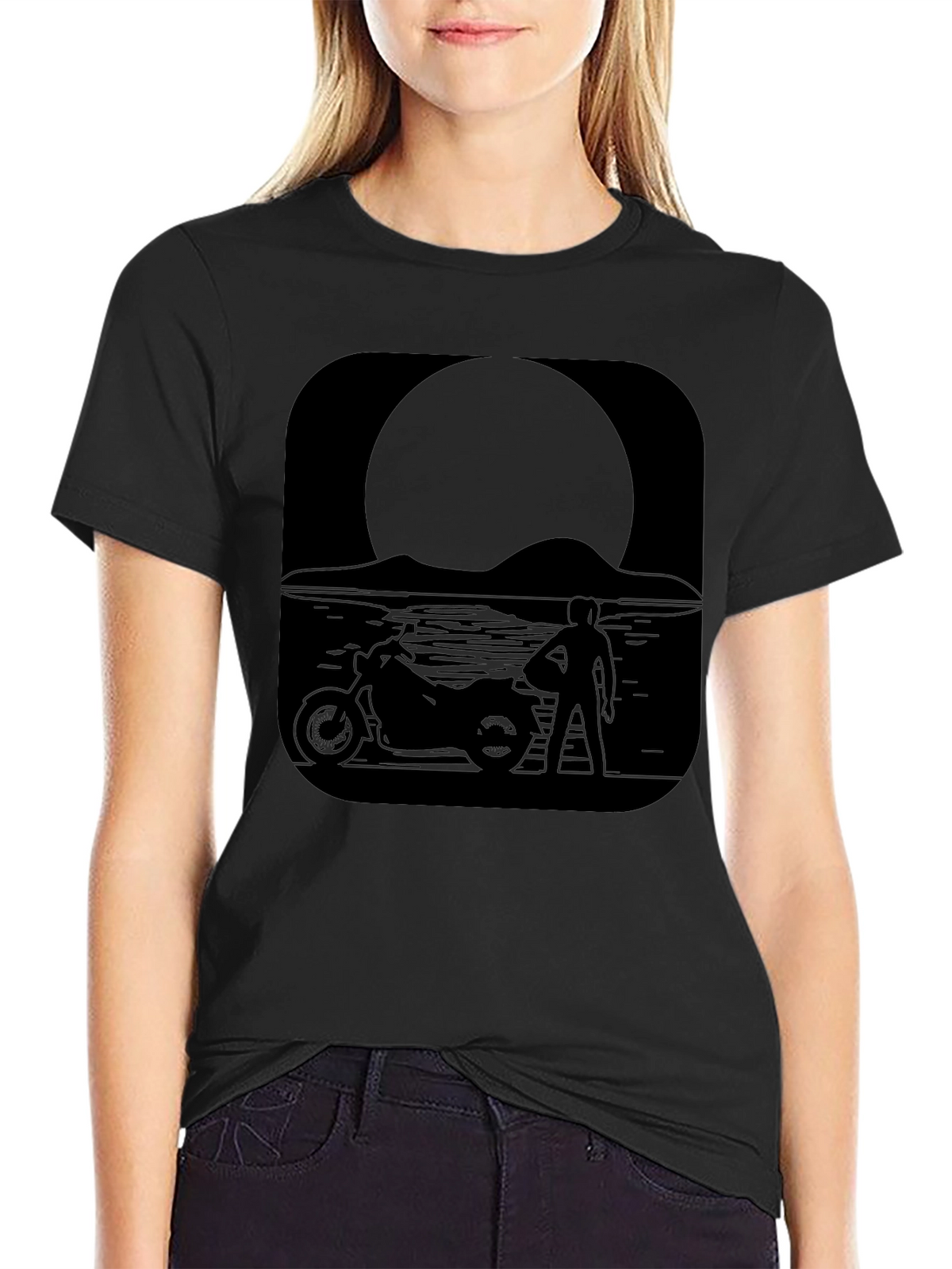 Motorcycle Moon Black T-Shirt