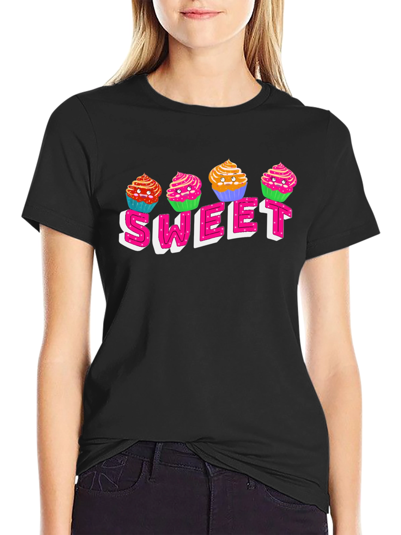 Sweet Cupcake Graphic T-Shirt - Black