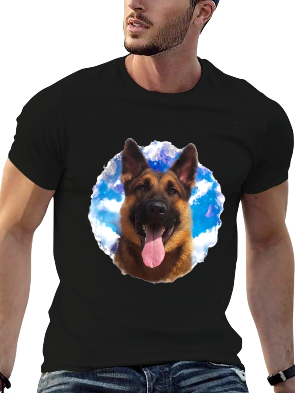 German Shepherd Dog Graphic Tee - Black Cotton Shirt