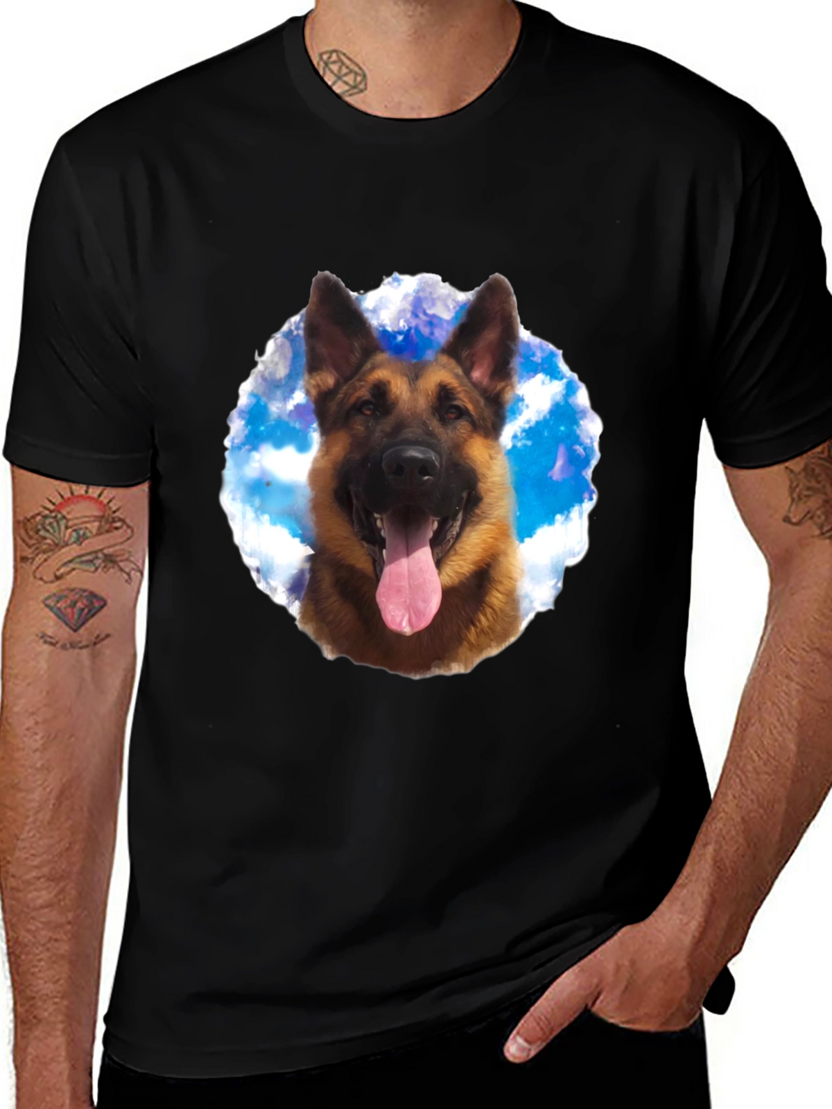German Shepherd Dog Graphic Tee - Black Cotton Shirt