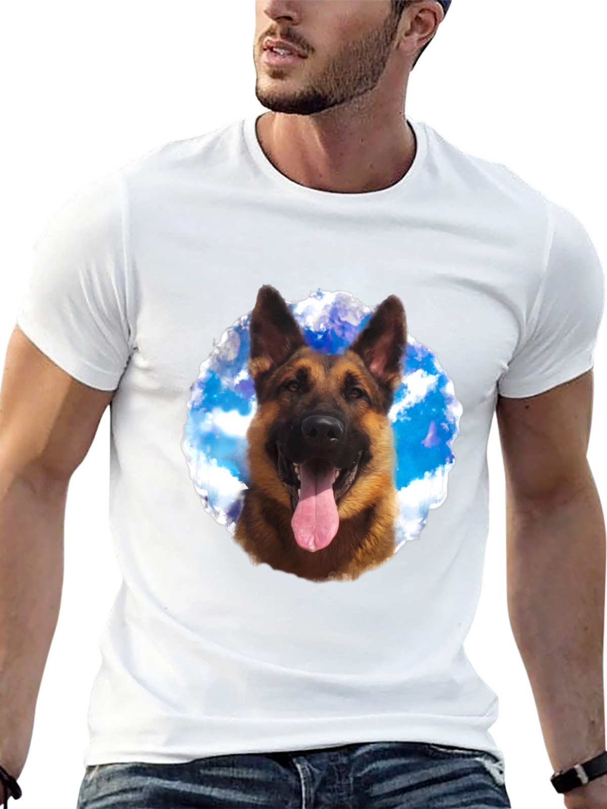 German Shepherd Dog Graphic Tee - Black Cotton Shirt