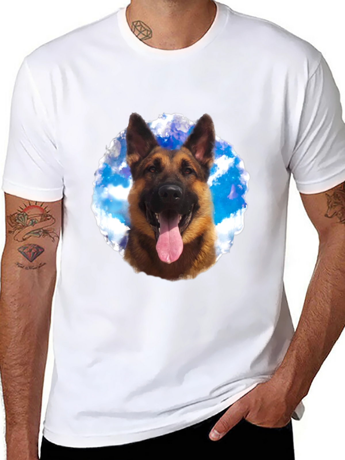 German Shepherd Dog Graphic Tee - Black Cotton Shirt