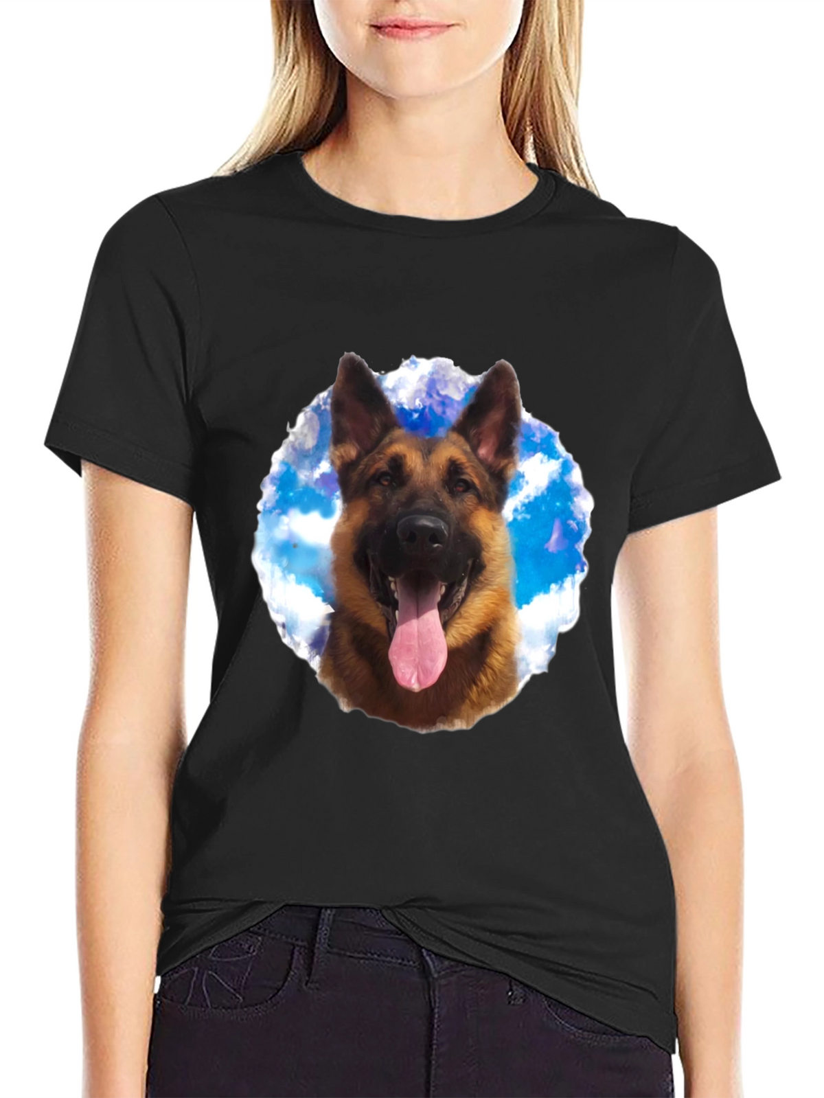 German Shepherd Dog Graphic Tee - Black Cotton Shirt