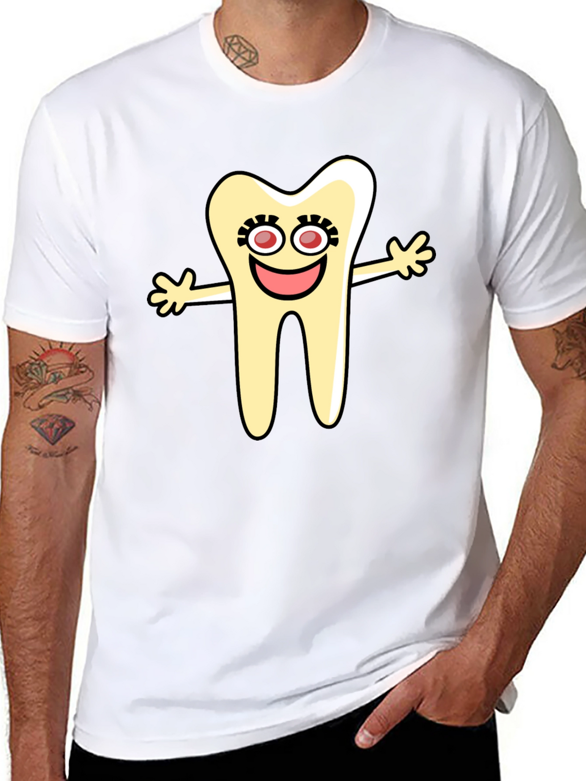 Cartoon Tooth Black T-Shirt Novelty Graphic Tee