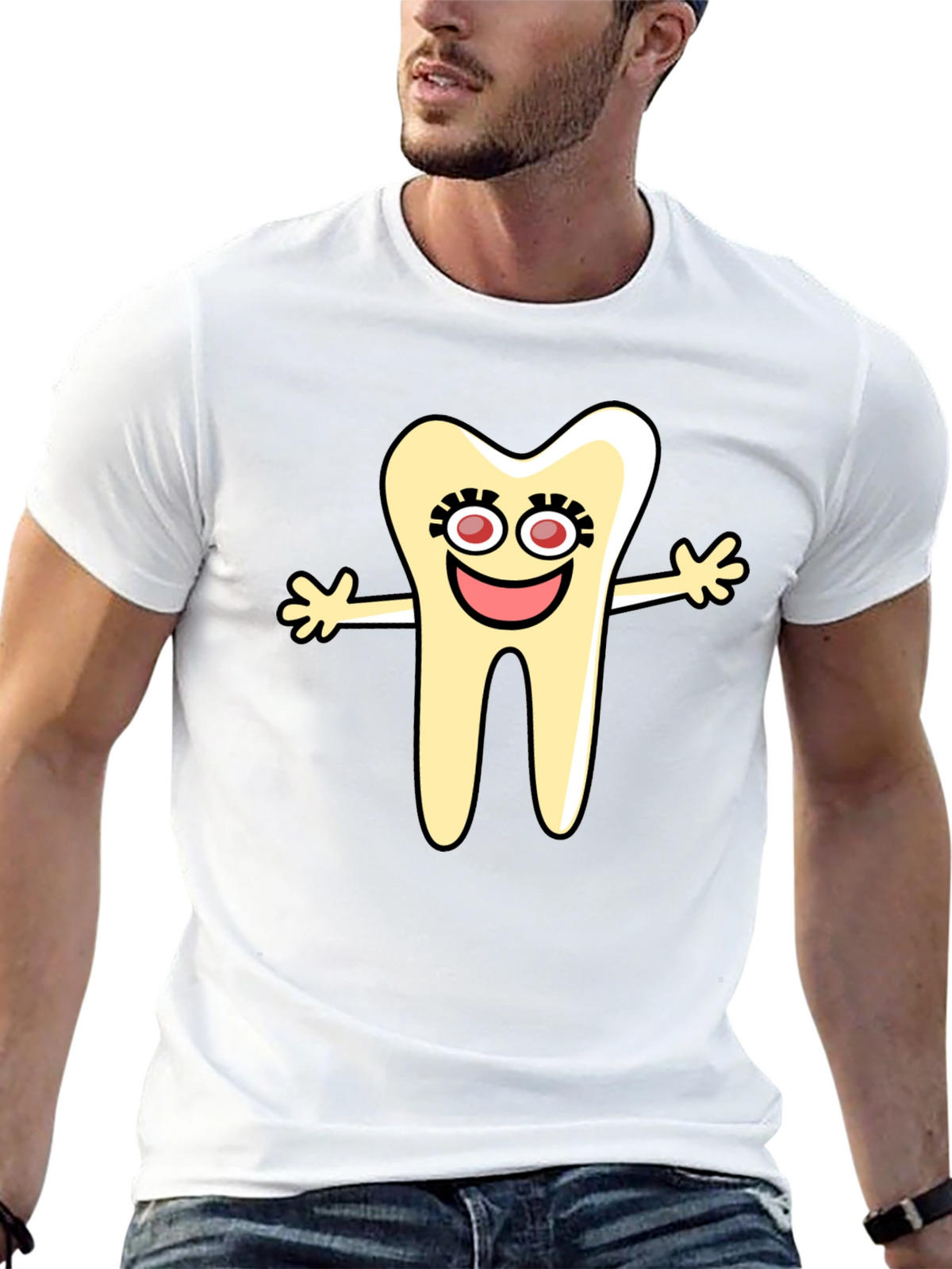 Cartoon Tooth Black T-Shirt Novelty Graphic Tee