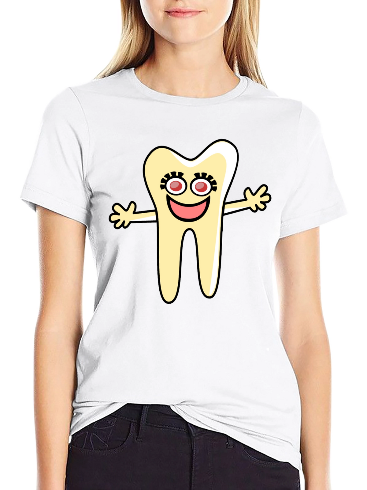Cartoon Tooth Black T-Shirt Novelty Graphic Tee