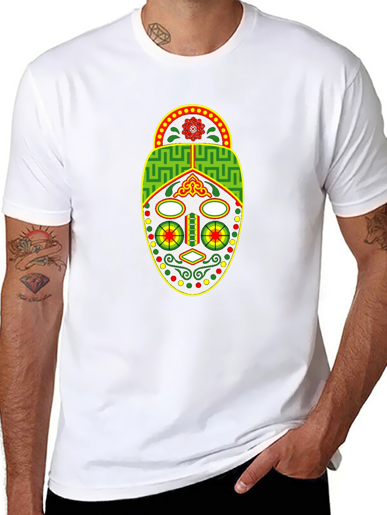Tribal Mask Graphic Tee - Unique Design
