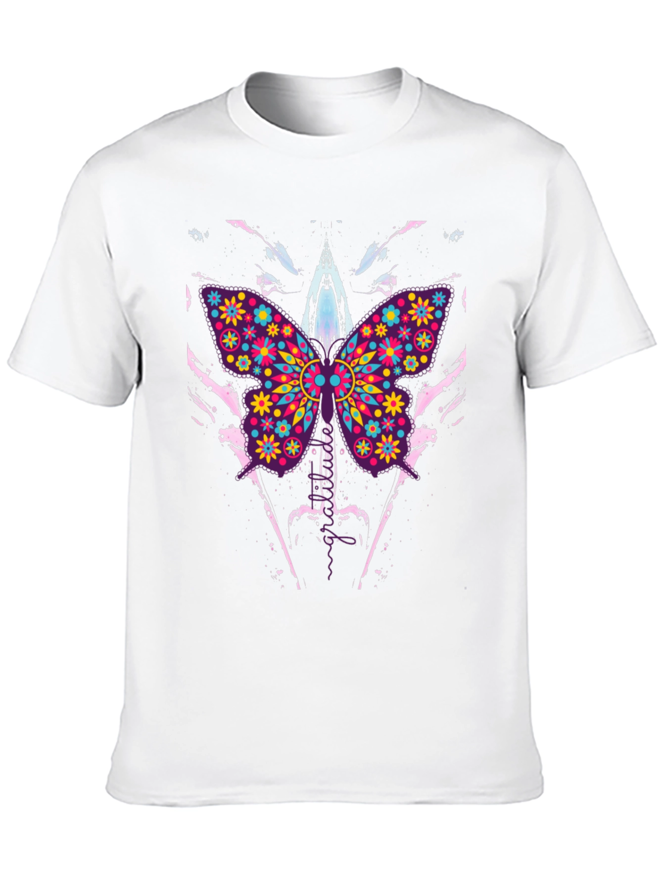 Butterfly Floral Print Mens Black T-Shirt