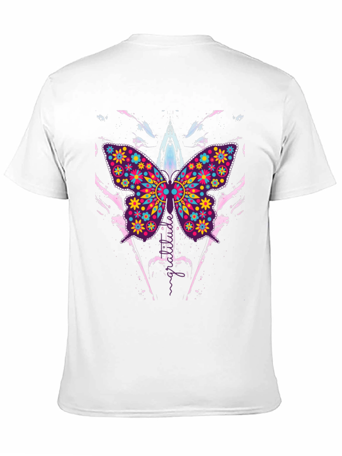 Butterfly Floral Print Mens Black T-Shirt