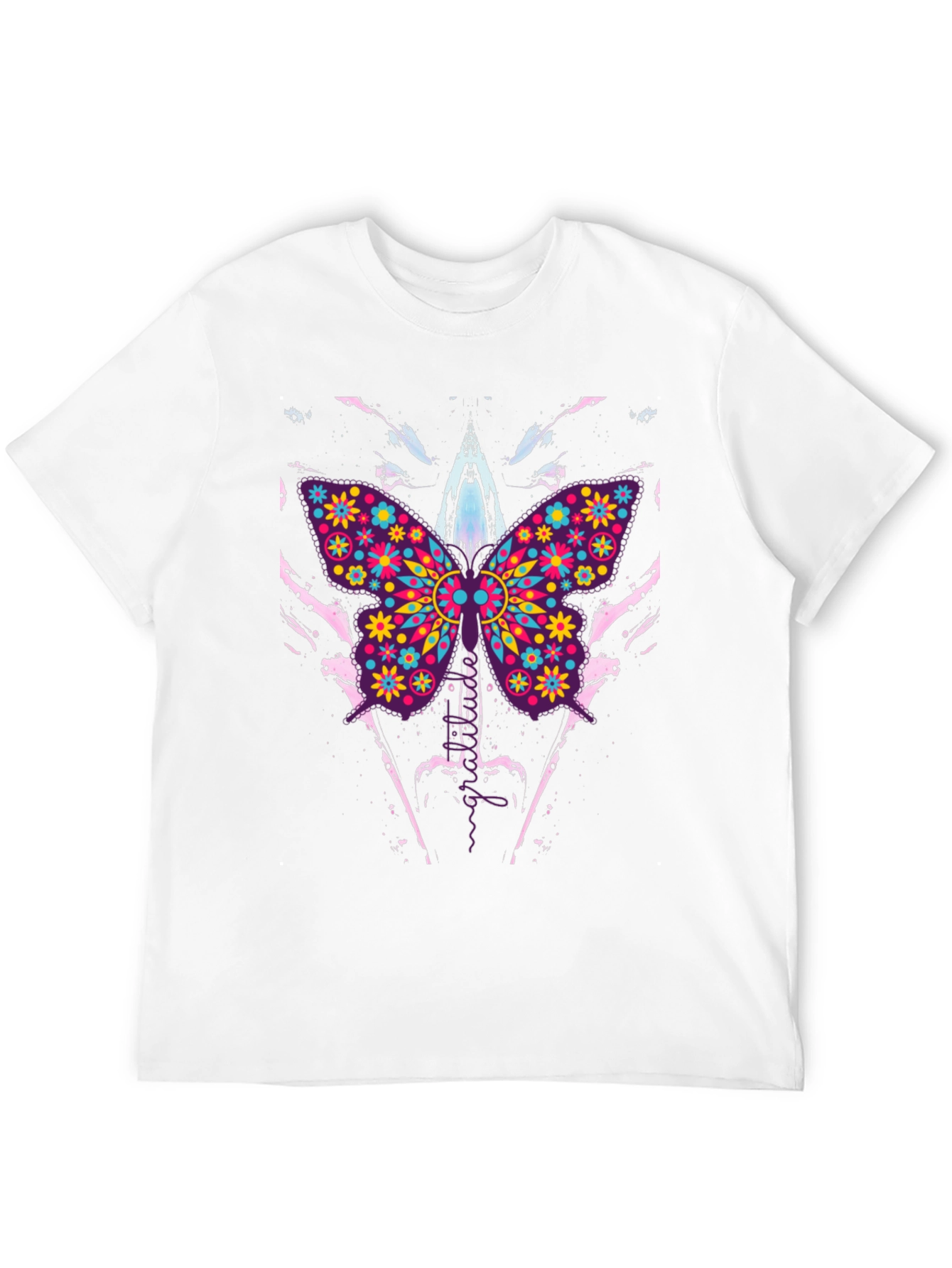 Butterfly Floral Print Mens Black T-Shirt