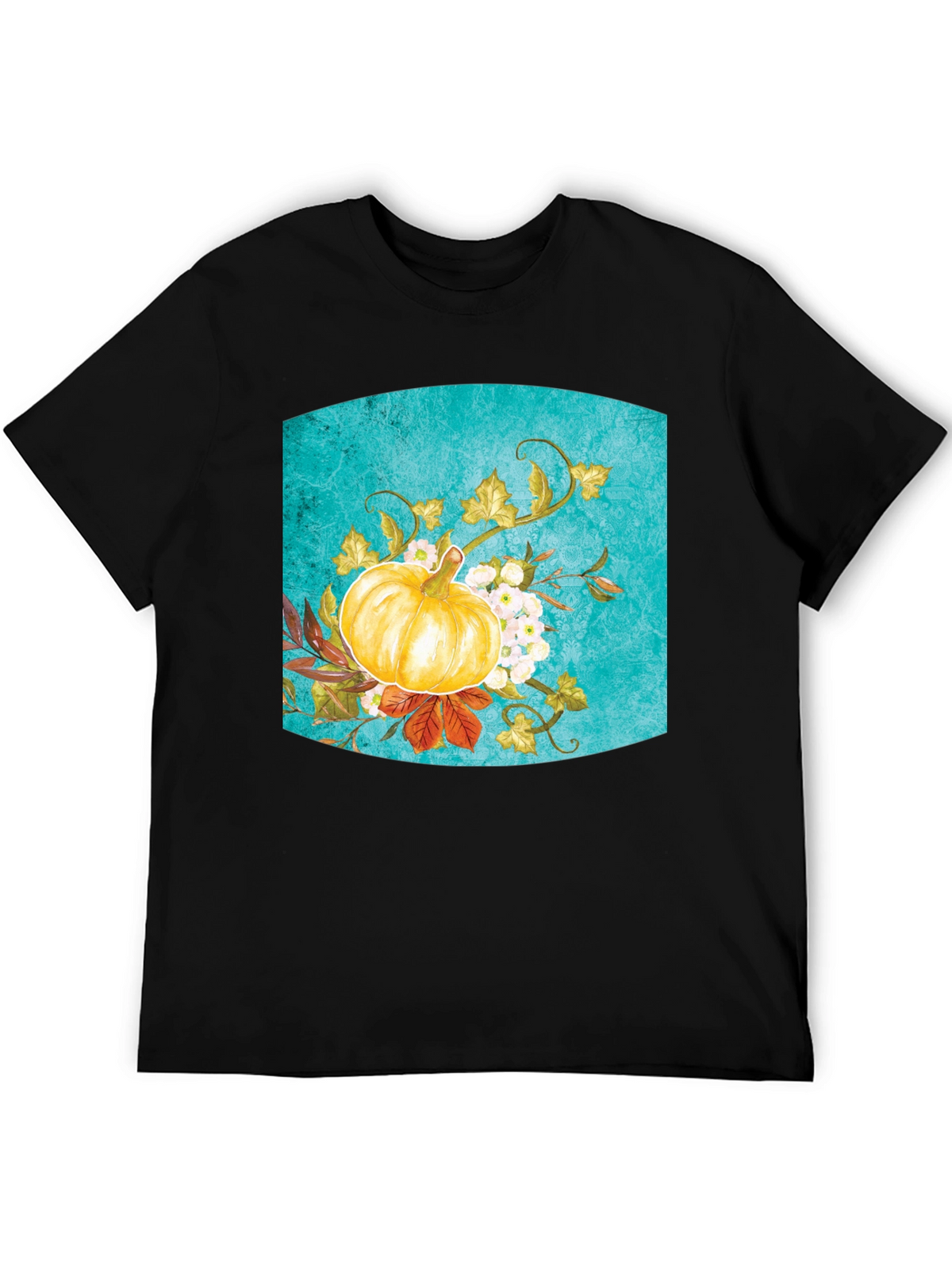Fall Pumpkin Floral Graphic Tee - Black