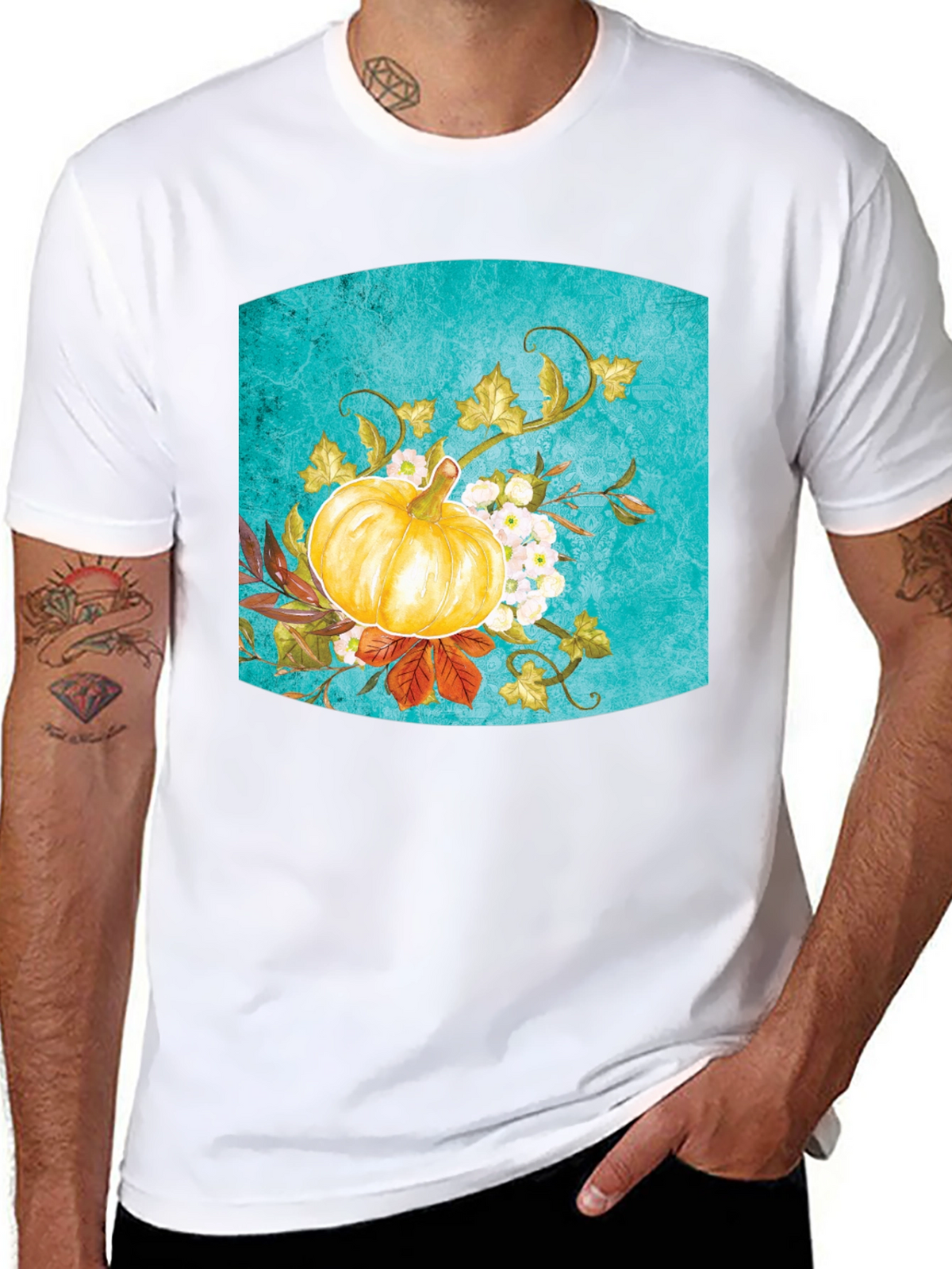 Fall Pumpkin Floral Graphic Tee - Black