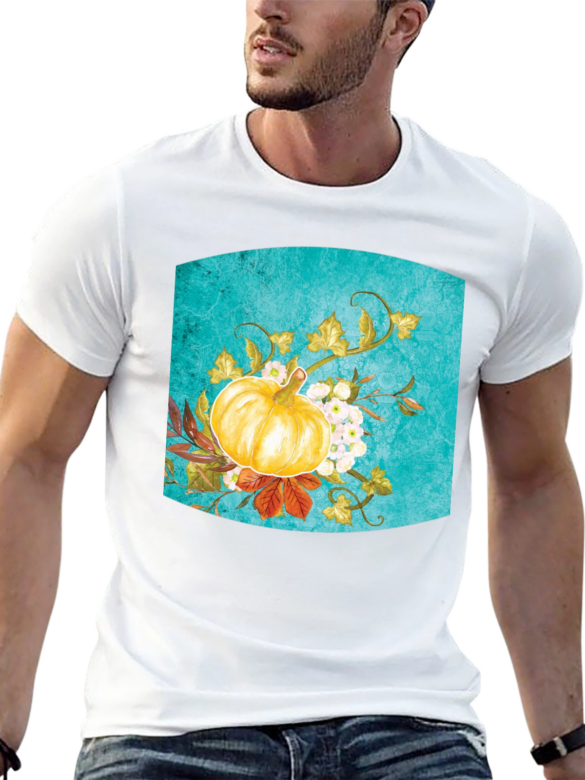Fall Pumpkin Floral Graphic Tee - Black