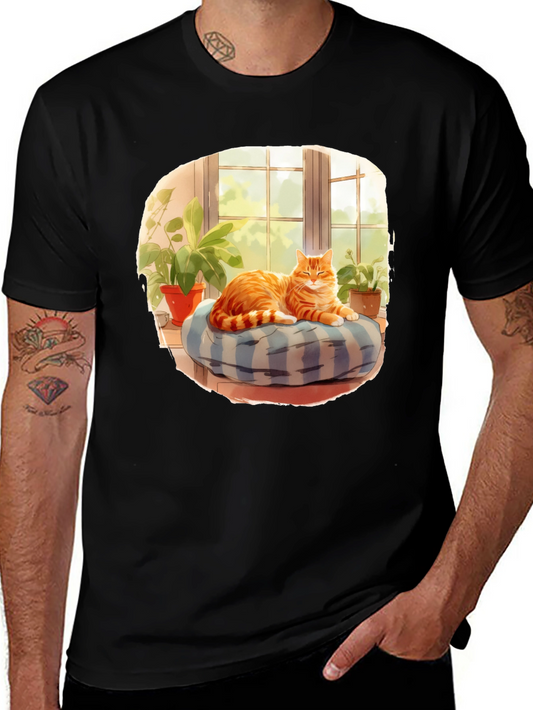 Cozy Cat T-Shirt: Relaxed Feline in Window Design
