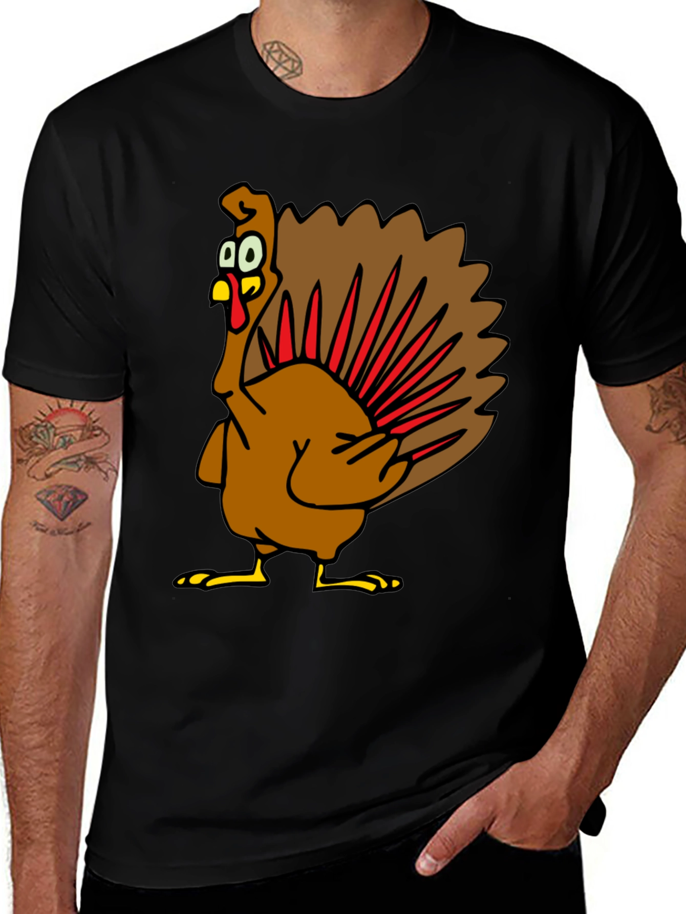 Turkey Cartoon Graphic Tee - Thanksgiving Humor