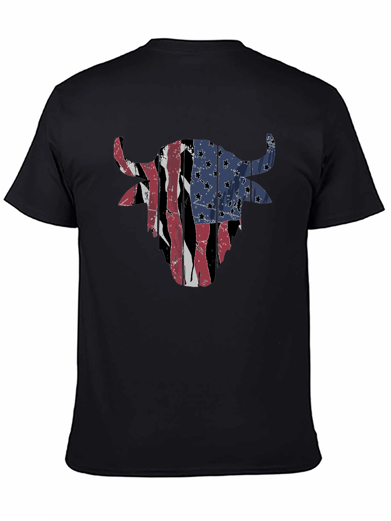 American Flag Bull Head Mens Black T-Shirt