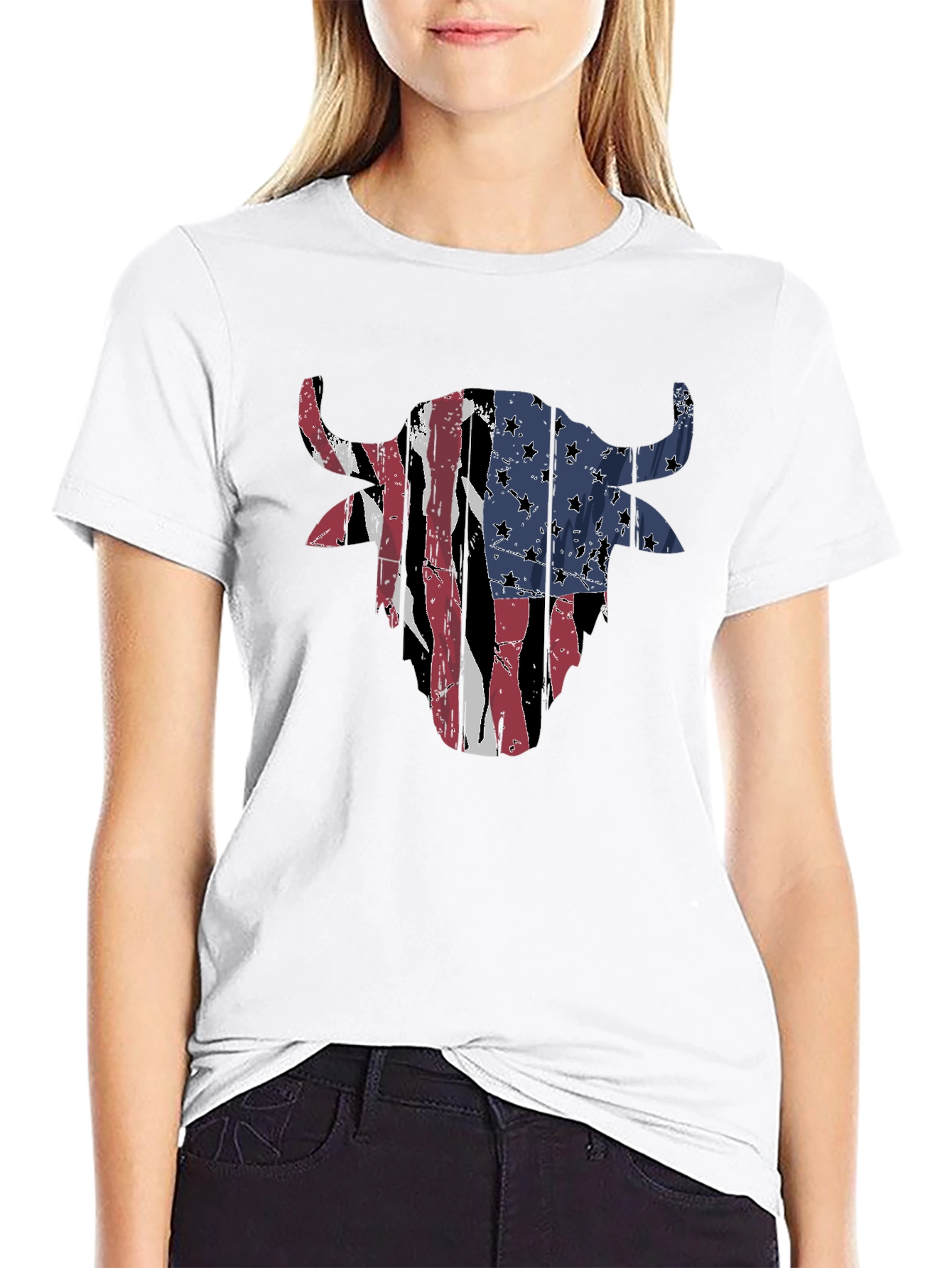 American Flag Bull Head Mens Black T-Shirt