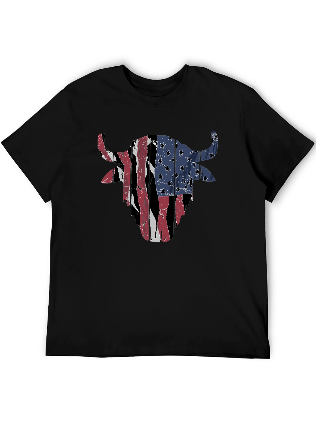 American Flag Bull Head Mens Black T-Shirt