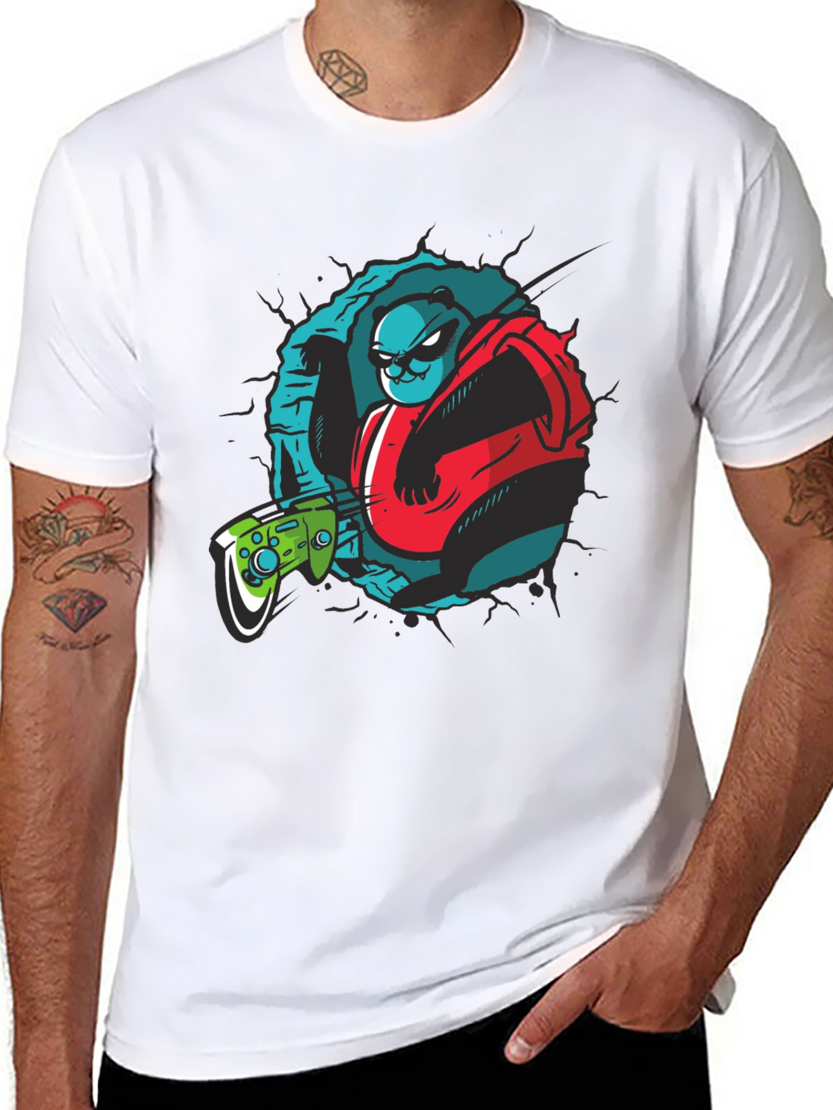 Gamer Panda Graphic Tee - Black Cotton T-Shirt