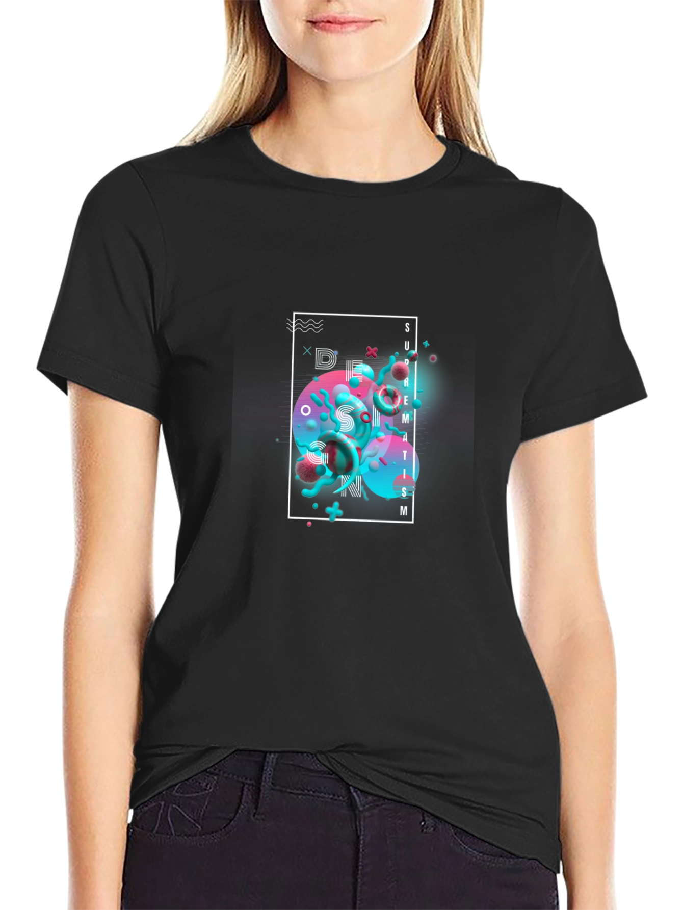 Modern Abstract Graphic Print Black T-Shirt