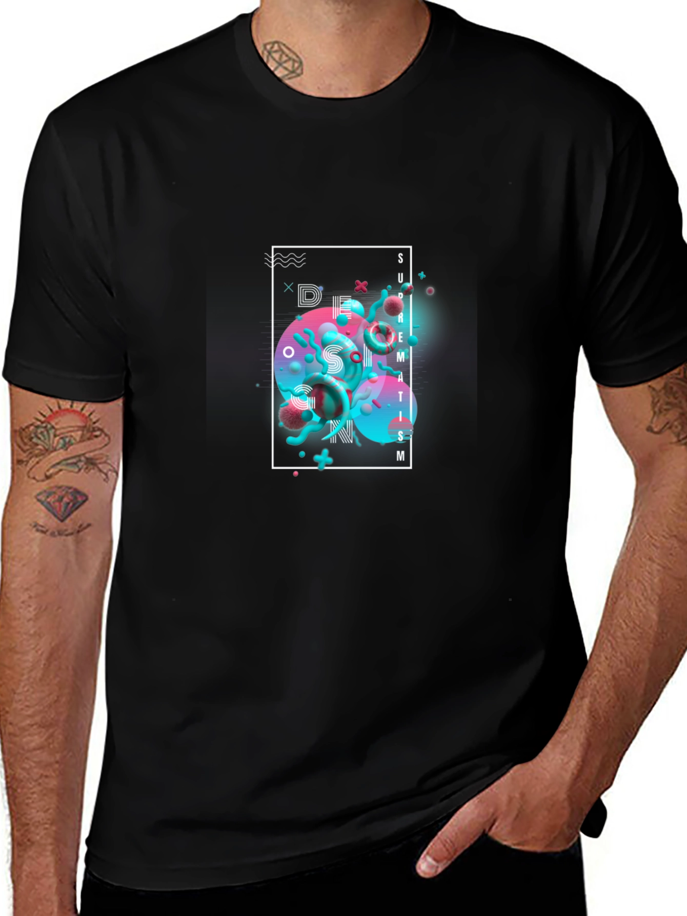 Modern Abstract Graphic Print Black T-Shirt