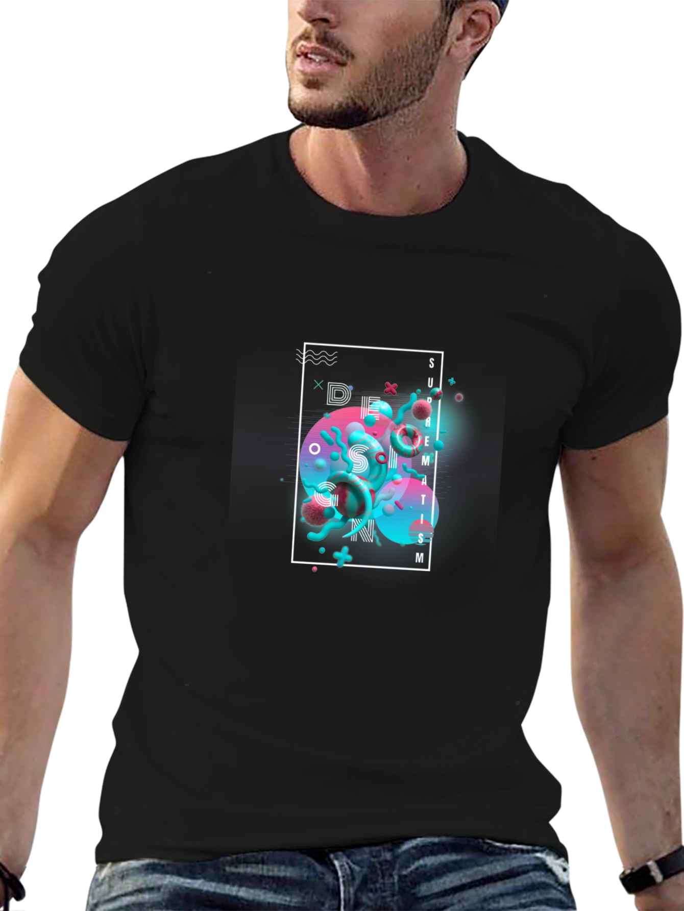 Modern Abstract Graphic Print Black T-Shirt