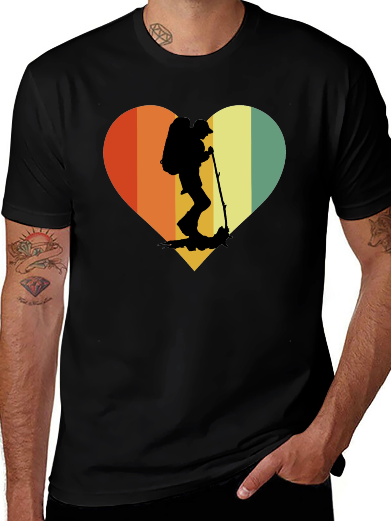 Retro Hiker Heart T-Shirt - Outdoor Adventure Tee