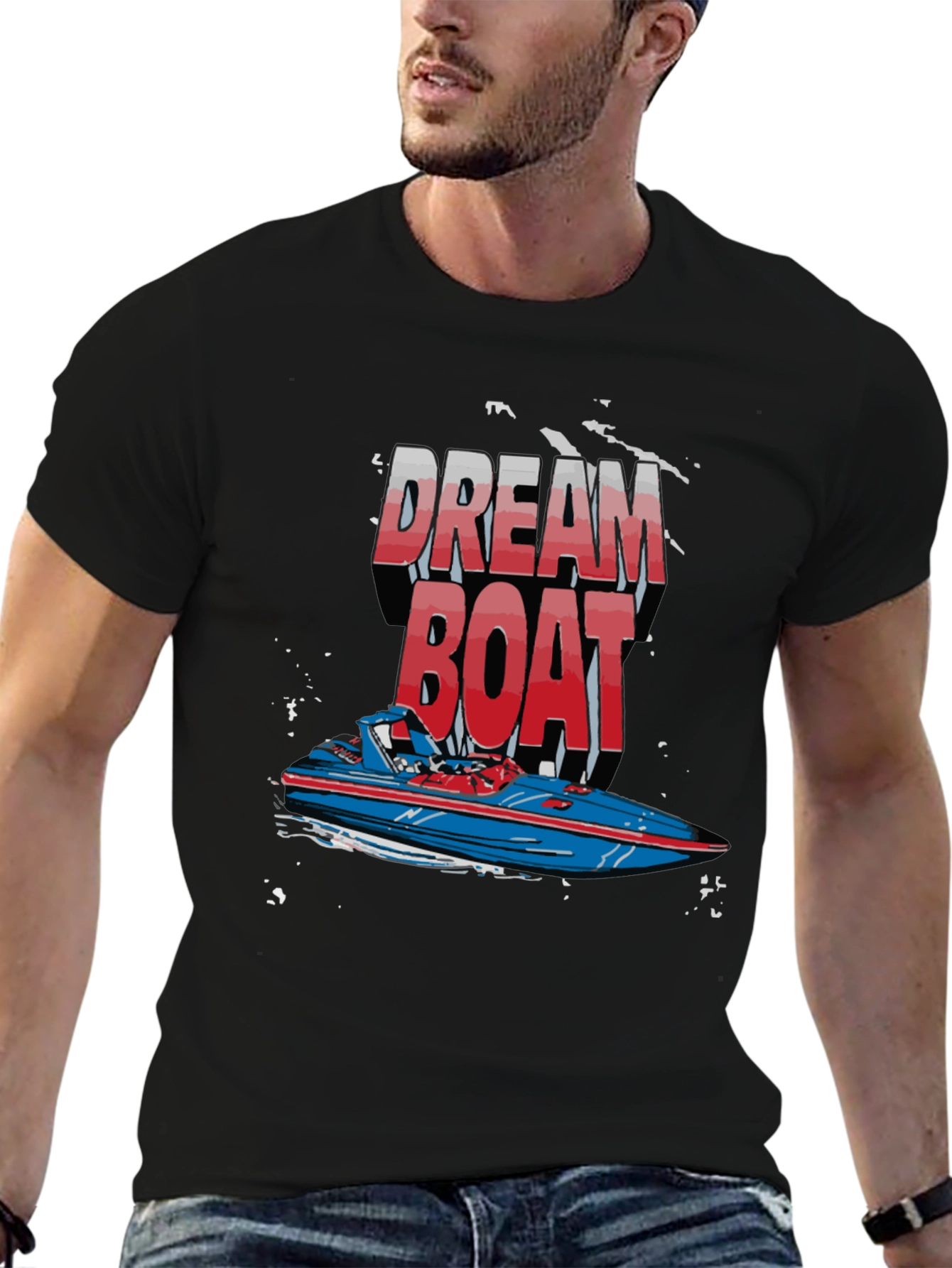 Dream Boat Graphic T-Shirt - Black Crew Neck