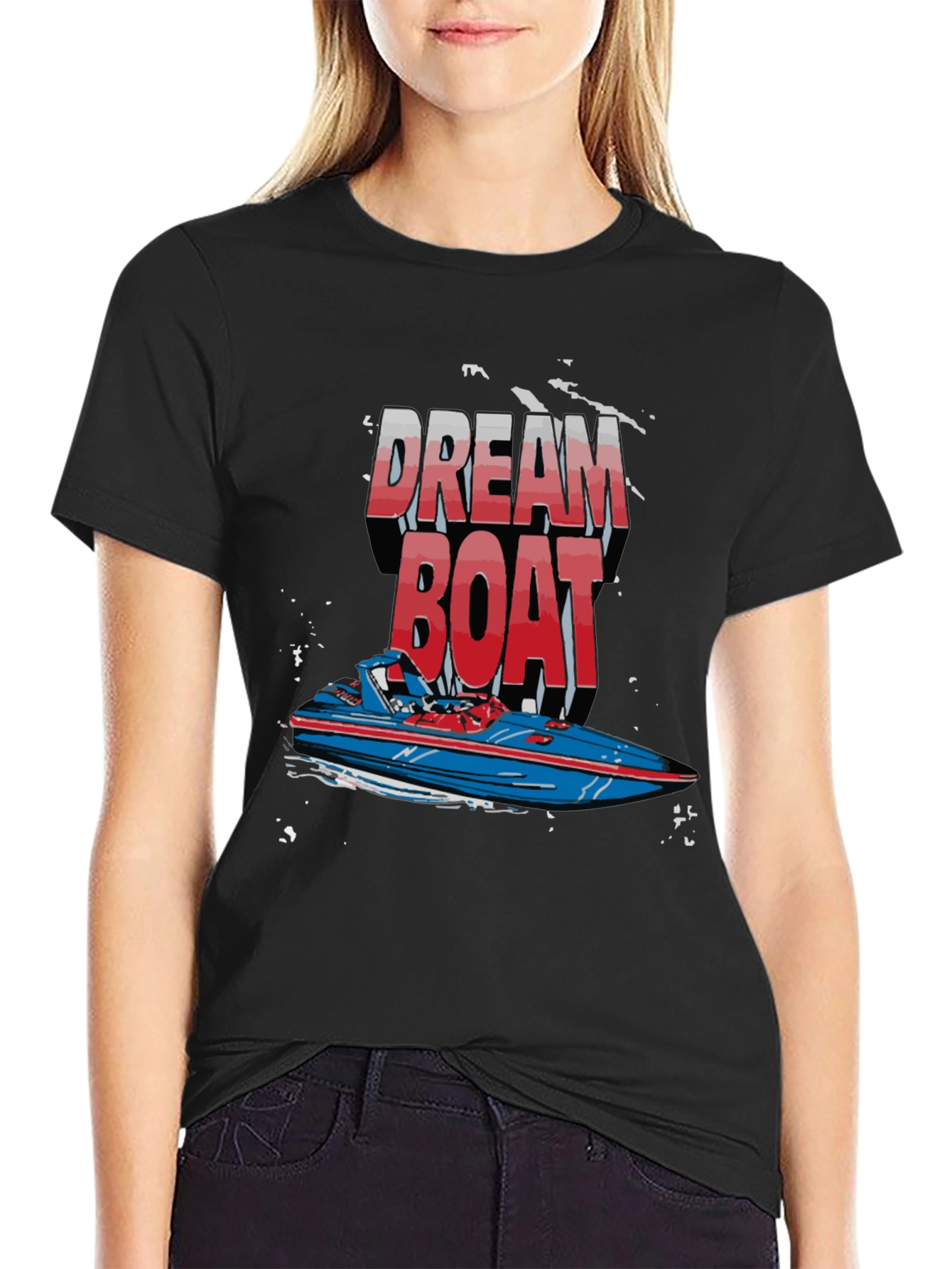 Dream Boat Graphic T-Shirt - Black Crew Neck