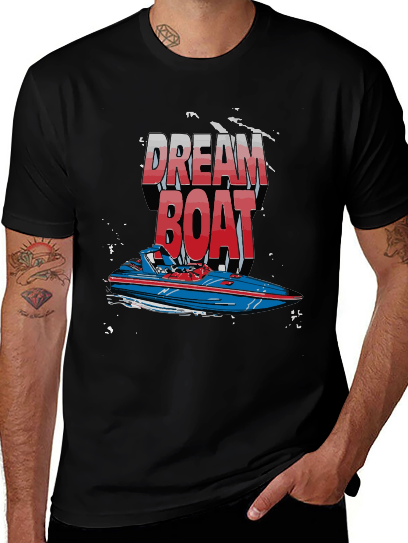 Dream Boat Graphic T-Shirt - Black Crew Neck