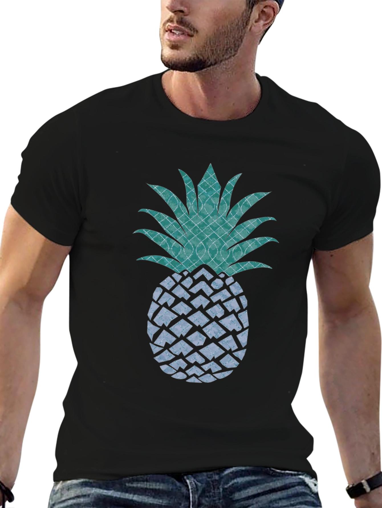 Stylish Pineapple Graphic Tee - Black Cotton T-Shirt