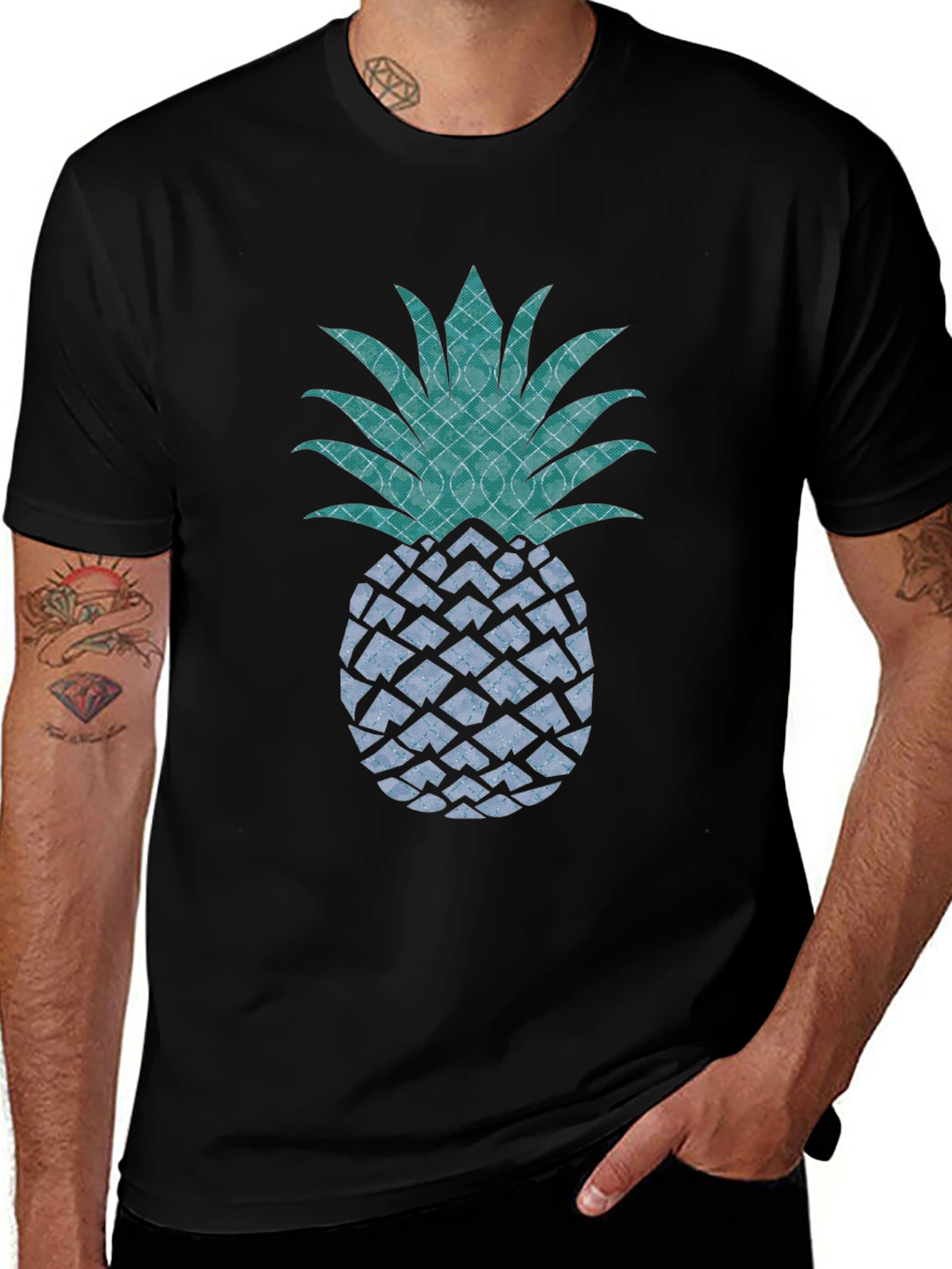 Stylish Pineapple Graphic Tee - Black Cotton T-Shirt