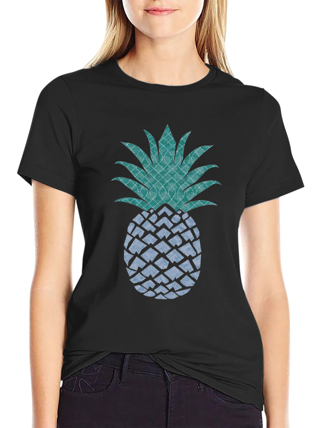 Stylish Pineapple Graphic Tee - Black Cotton T-Shirt