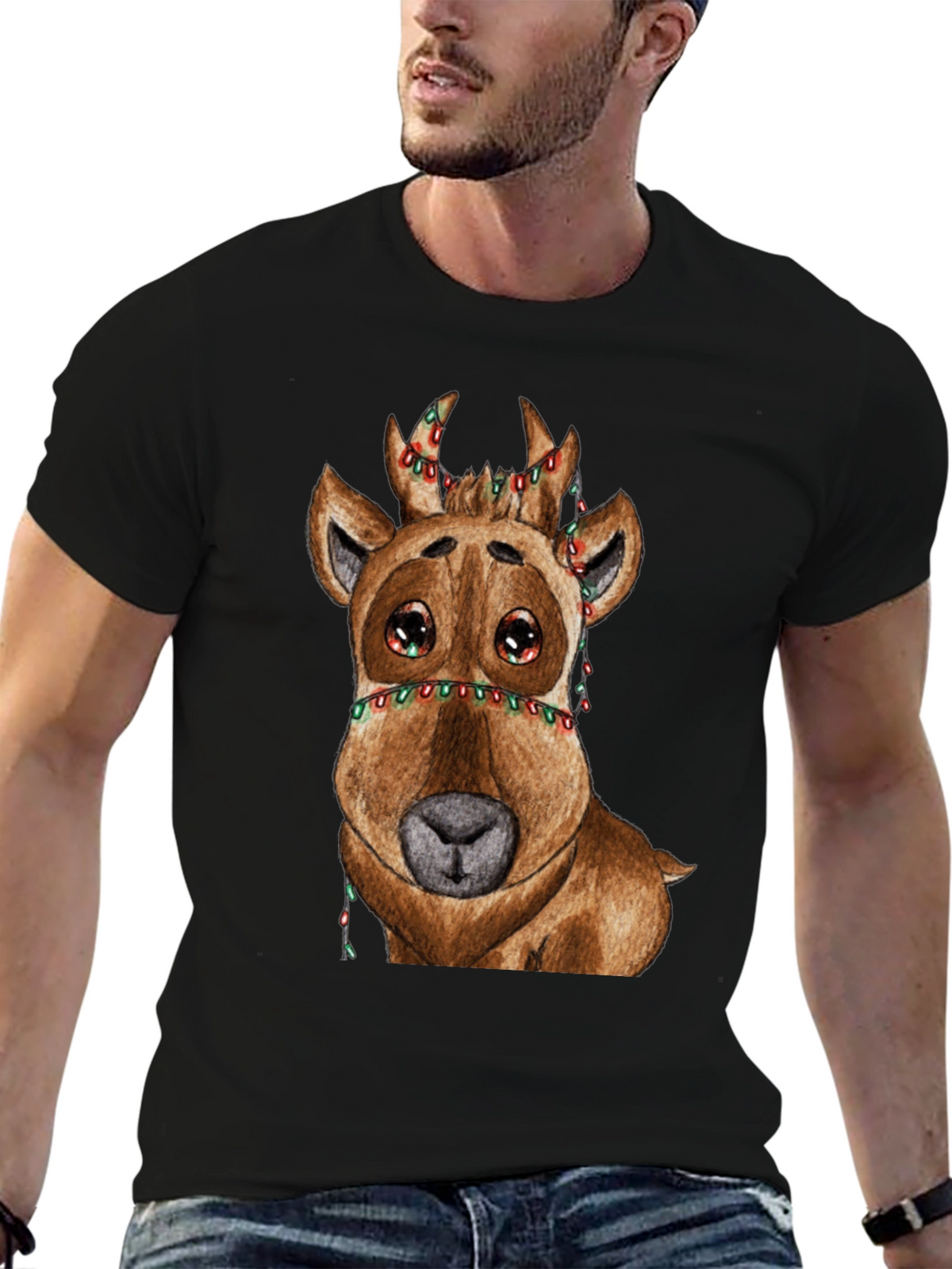 Reindeer Christmas Lights Graphic Tee