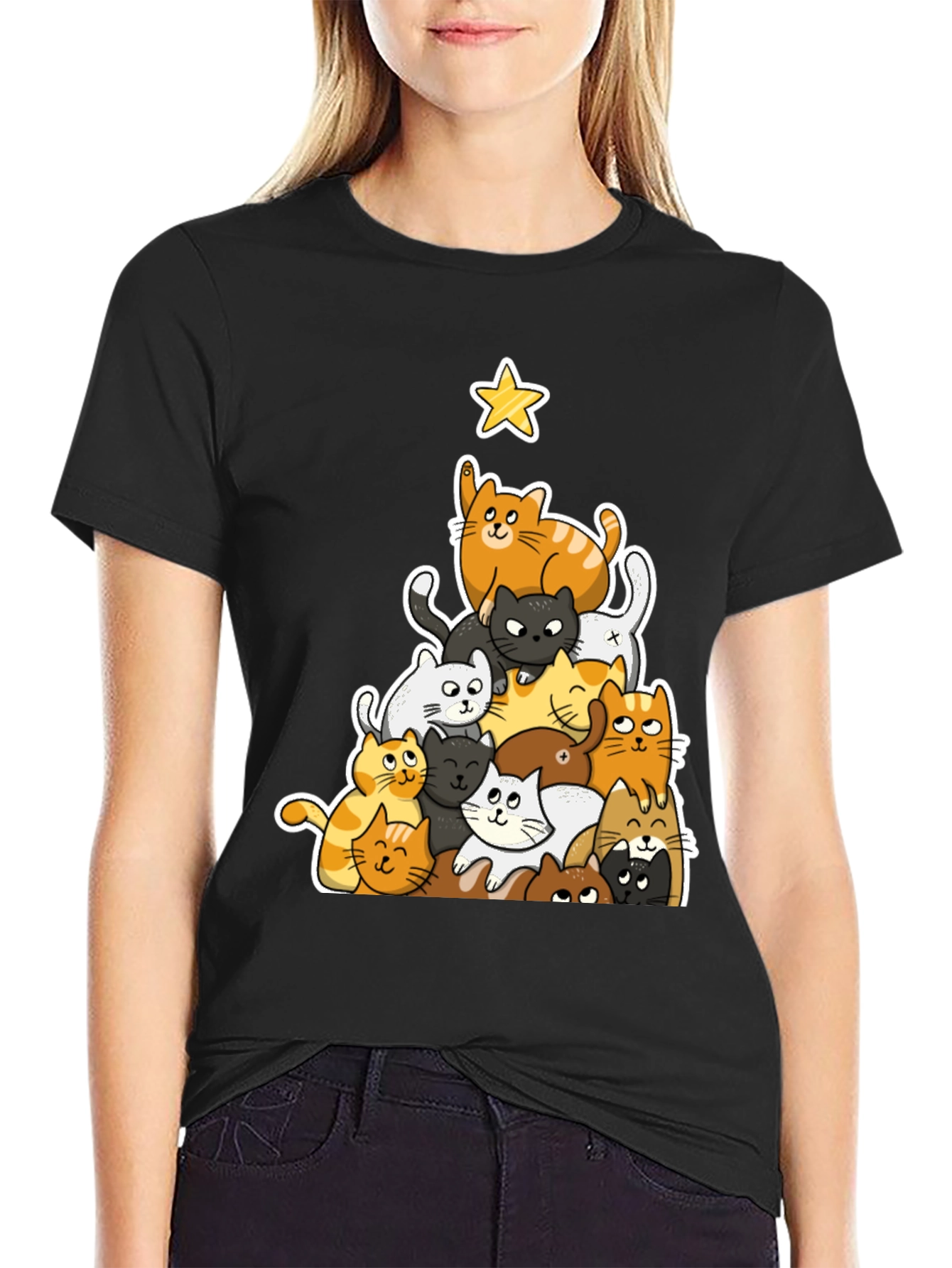 Cat Christmas Tree Graphic Tee