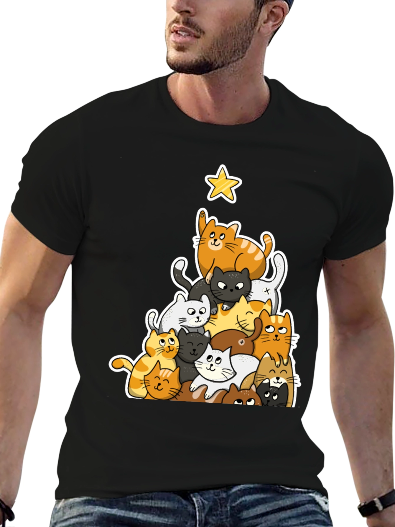 Cat Christmas Tree Graphic Tee