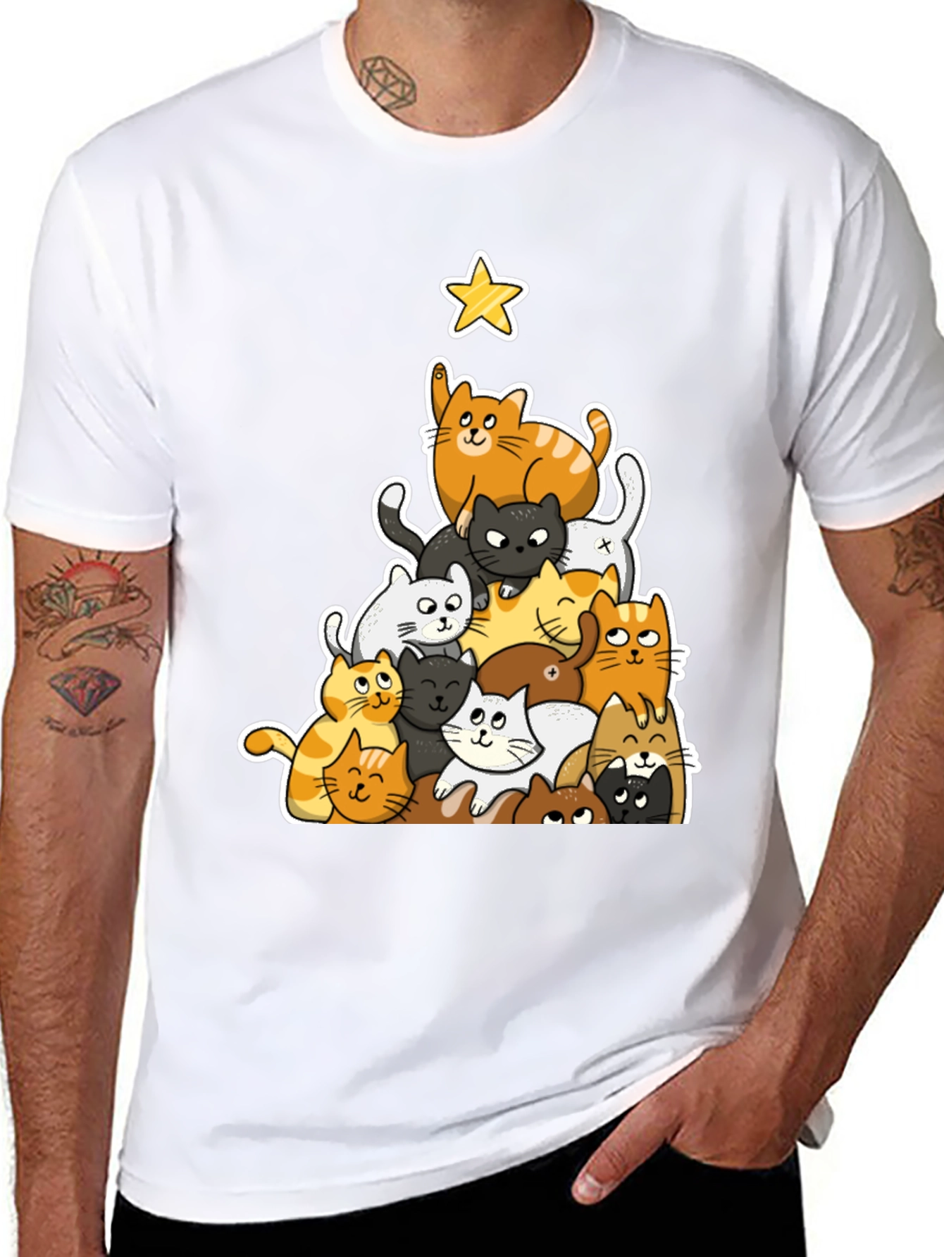 Cat Christmas Tree Graphic Tee