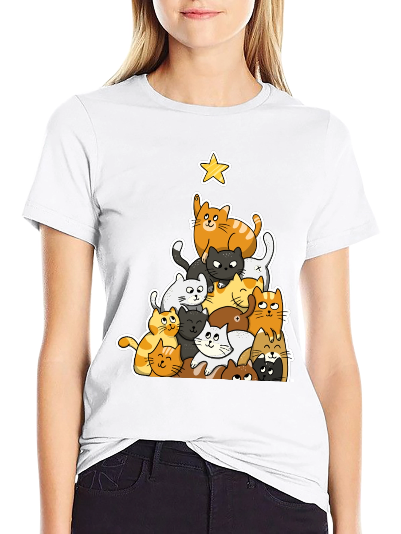 Cat Christmas Tree Graphic Tee