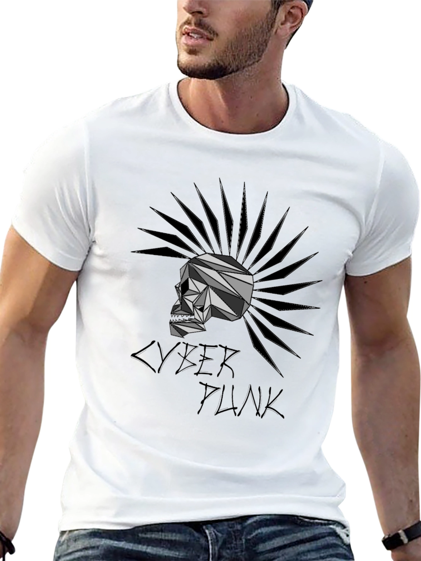 Cyberpunk Skull Graphic T-Shirt - Black
